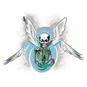 skeleton wearing waders while fly fishing tattoo design idea