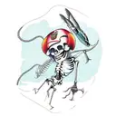 skeleton wearing waders while fly fishing tattoo design idea