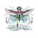 skeleton wearing waders while fly fishing tattoo design idea
