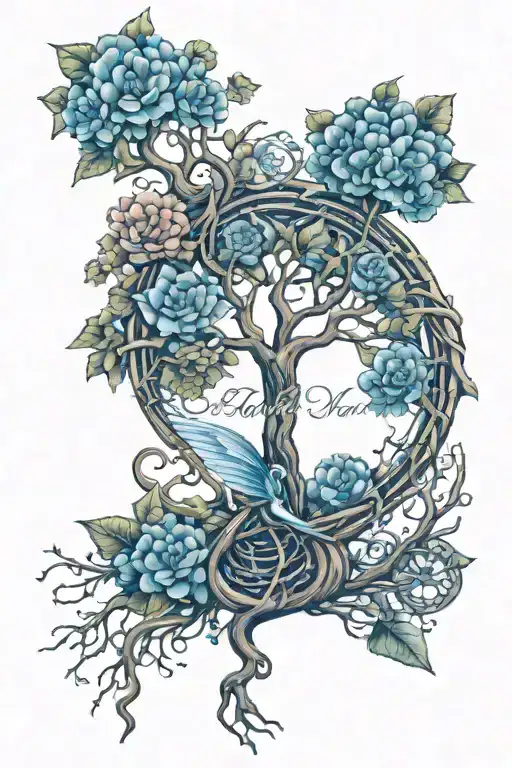 floral tree of life with dna helix tattoo design idea