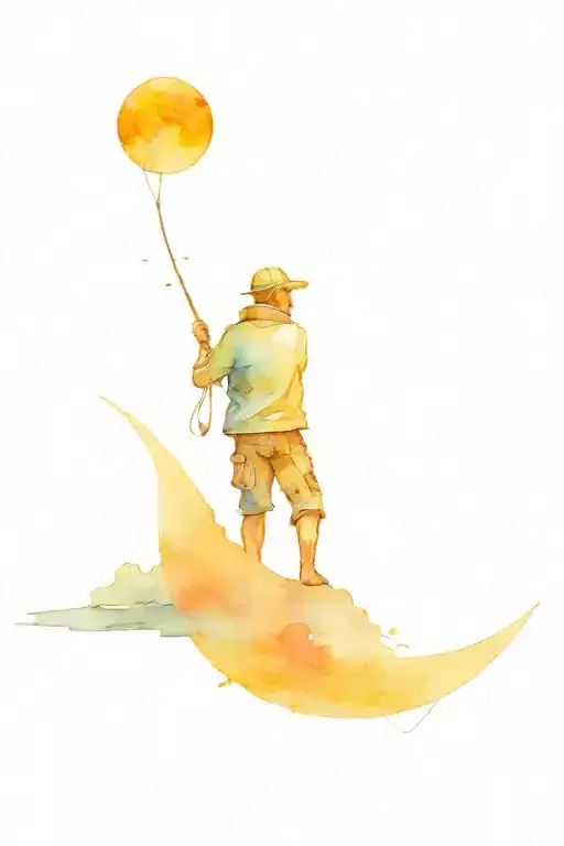man fishing on the moon   tattoo design idea