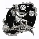 man fishing on the moon tattoo design idea