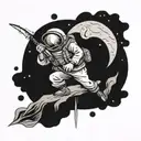 man fishing on the moon tattoo design idea