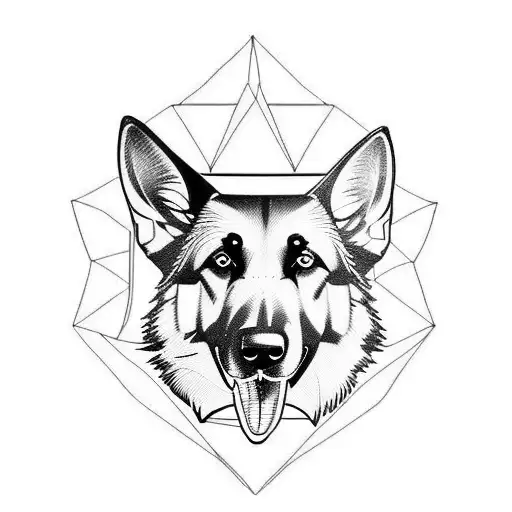 tattoo of a German shepherd silhouette formed by geometric shapes tattoo design idea