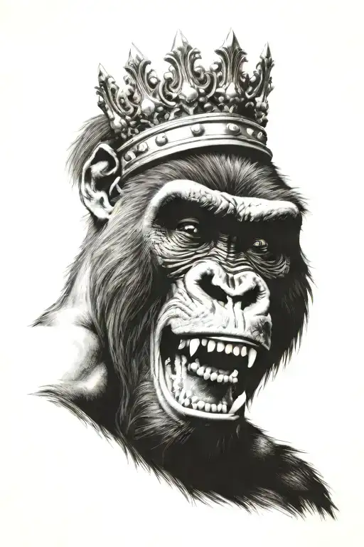 screaming gorilla wearing a crown tattoo design idea