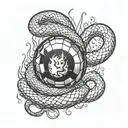 disco ball and fire snake tattoo design idea