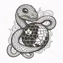 disco ball and fire snake tattoo design idea