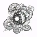disco ball and fire snake tattoo design idea