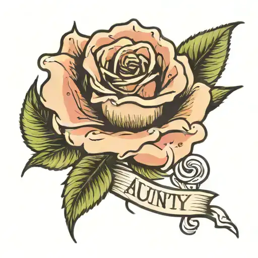 Rose with "Aunty Kim"written in stem tattoo design idea