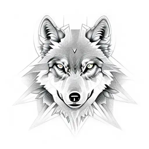 hexagon wolf trees in nature tattoo design idea