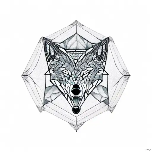 hexagon wolf trees in nature tattoo design idea