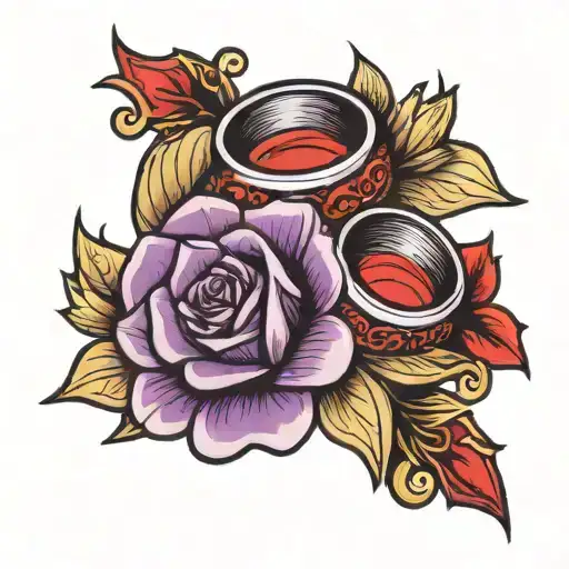 red and purple wedding ring tattoo design idea