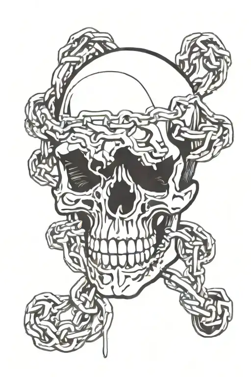 skull biting through chain links tattoo design idea
