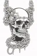 skull biting through chain tattoo design idea