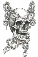 skull biting through chain tattoo design idea