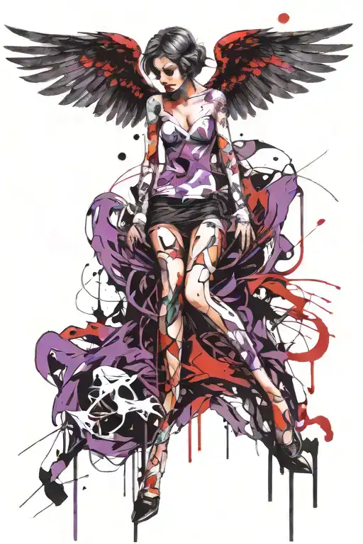 fallen angel purple and black tattoo design idea