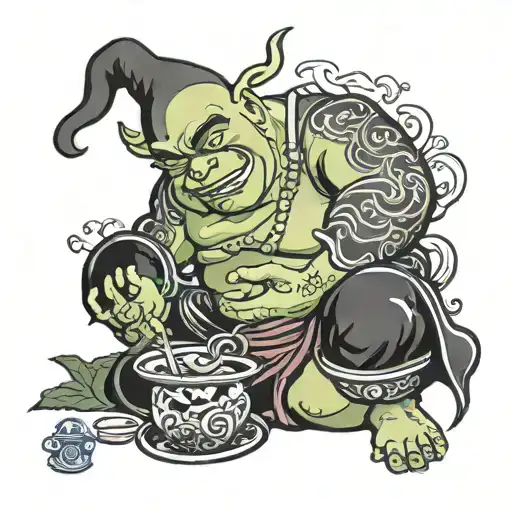 shrek tatto artist meditating tattoo design idea