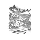 Topographical map of a sinous riverbed surrounded by mountians tattoo design idea