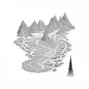 Topographical map of a sinous riverbed surrounded by mountians tattoo design idea