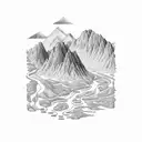 Topographical map of a sinous riverbed surrounded by mountians tattoo design idea