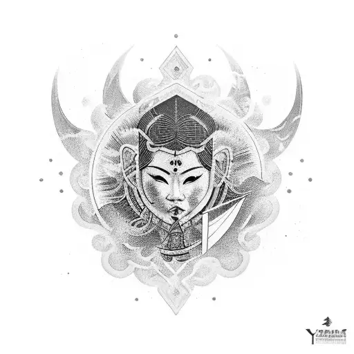 Experience the vibrant energy of Yansã with a traditional old school tattoo, featuring a fierce sword surrounded by elec tattoo design idea