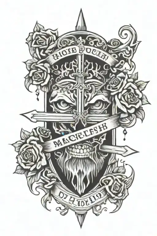 Macbeth style tattoo featuring power, honor, blood, swords, death, darkness, cruetly, rise to power. tattoo design idea