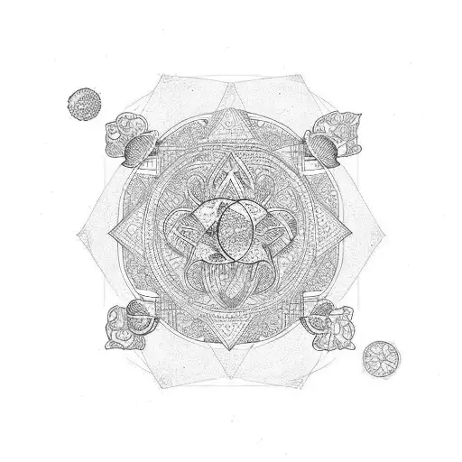 Seratonin molecule, fibonacchi sequence, duck, rose, turtle tattoo design idea