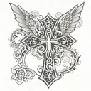 cross with name in it and wings  tattoo design idea