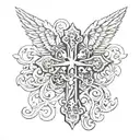 cross with name in it and wings  tattoo design idea