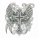 cross with name in it and wings  tattoo design idea