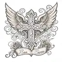 cross with name in it and wings  tattoo design idea