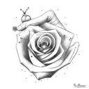whole arm tattoo with clouds background, a rose, a pigeon, a cross and a little Text (3 rows on the forearm) tattoo design idea