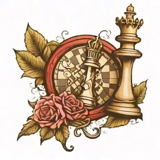 anchor woods in the back ground Queen chess piece tattoo design idea