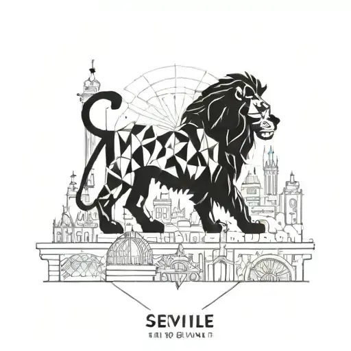 A geometric representation of the Seville skyline with a lion silhouette integrated into the design tattoo design idea