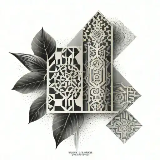 Combine architectural elements from Seville, London, and Mauritius in a geometric pattern tattoo on the client's leg tattoo design idea