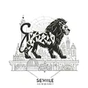 A geometric representation of the Seville skyline with a lion silhouette integrated into the design tattoo design idea