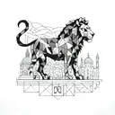 A geometric representation of the Seville skyline with a lion silhouette integrated into the design tattoo design idea