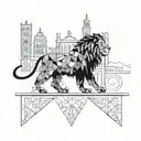 A geometric representation of the Seville skyline with a lion silhouette integrated into the design tattoo design idea