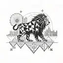 A geometric representation of the Seville skyline with a lion silhouette integrated into the design tattoo design idea