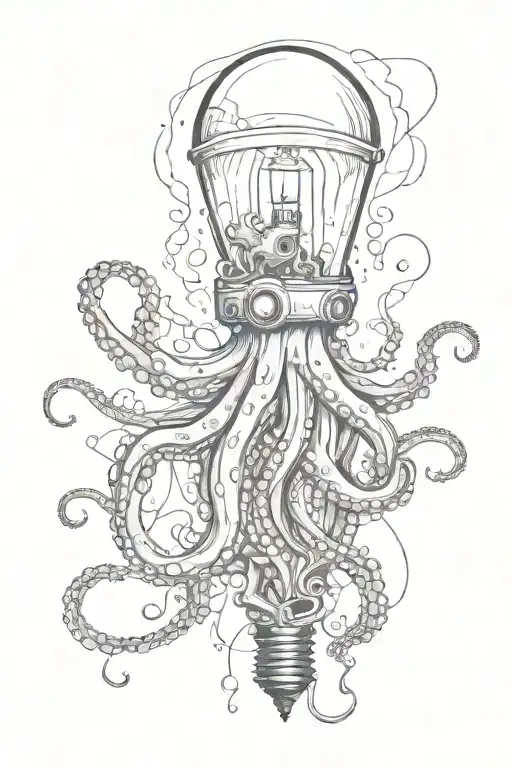 octopus emerging from broken light bulb tattoo design idea