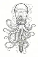 octopus emerging from broken light bulb tattoo design idea