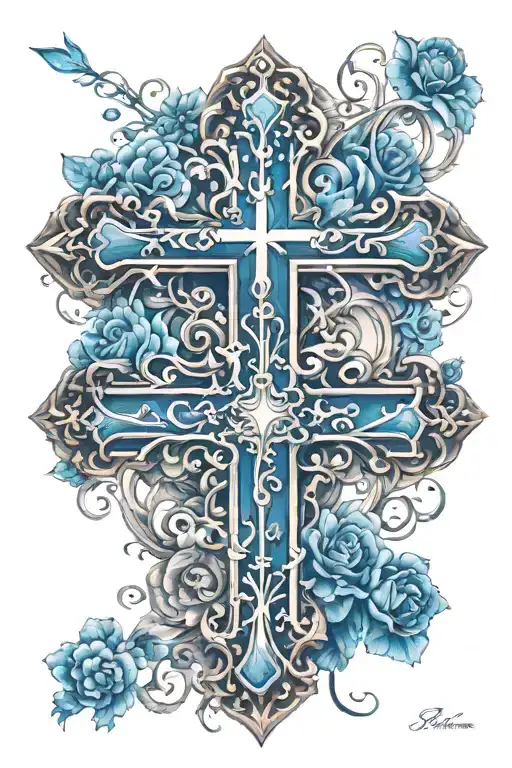 cross with 3 kid names incorporated tattoo design idea