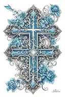 cross with 3 kid names incorporated tattoo design idea