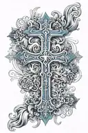 cross with 3 kid names incorporated tattoo design idea
