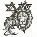 LIon of Judah with 6 pointed star of david and the cross  tattoo design idea