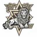 LIon of Judah with 6 pointed star of david and the cross  tattoo design idea
