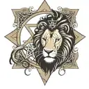 LIon of Judah with 6 pointed star of david and the cross  tattoo design idea