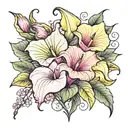 calla lily, morning glory and carnations in the colors of pink and yellow 2018 tattoo design idea