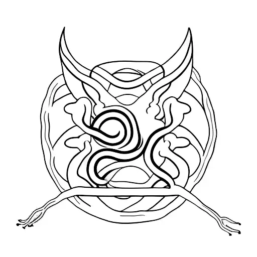 A minimalist design combining a cat and a snake intertwined, representing balance and duality in nature tattoo design idea