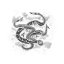 A manga-inspired design featuring a snake intertwined with symbols of Greek mythology, such as the lightning bolt of Zeus or the trident of Poseidon tattoo design idea